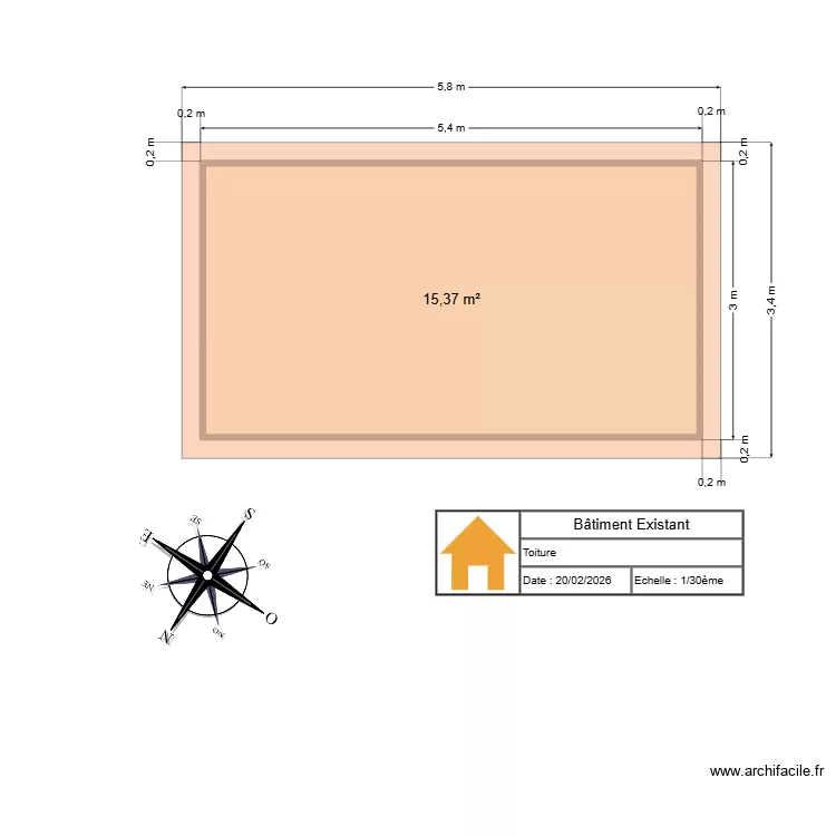B&acirc;timent Existant. Plan de 3  et 46 m²
