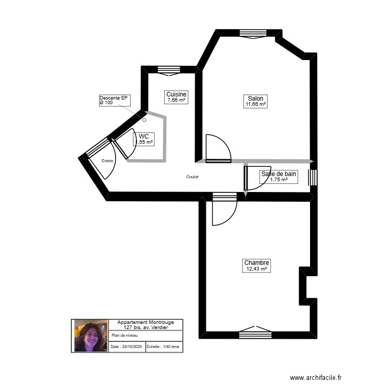 127 bis av. Verdier - Montrouge (Ines 4). Plan de 5 pièces et 35 m2