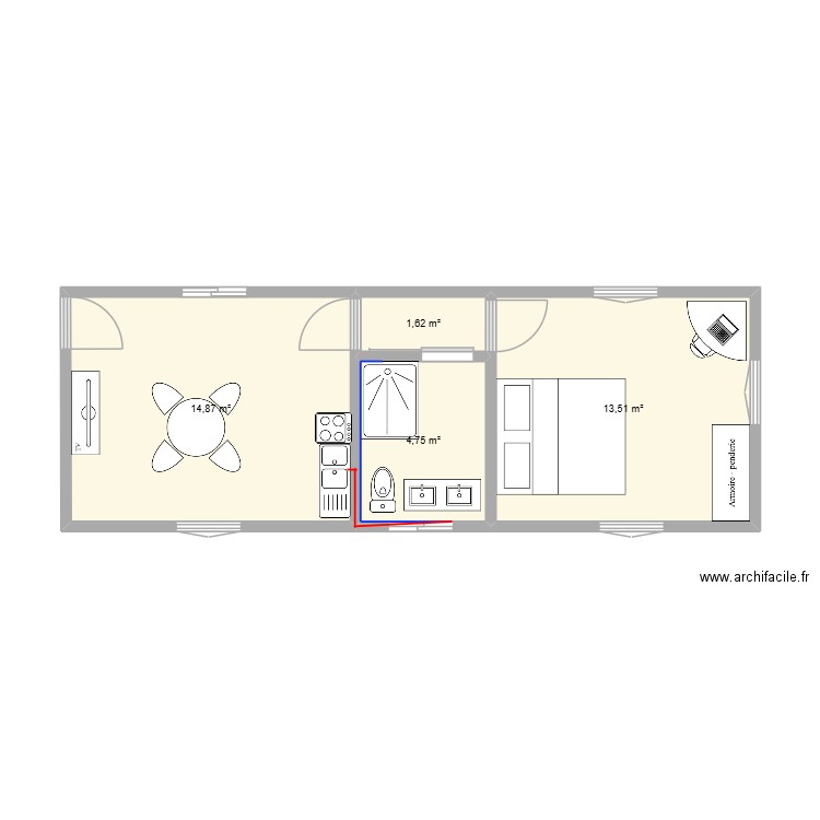 PALANCA 2. Plan de 4 pièces et 35 m2