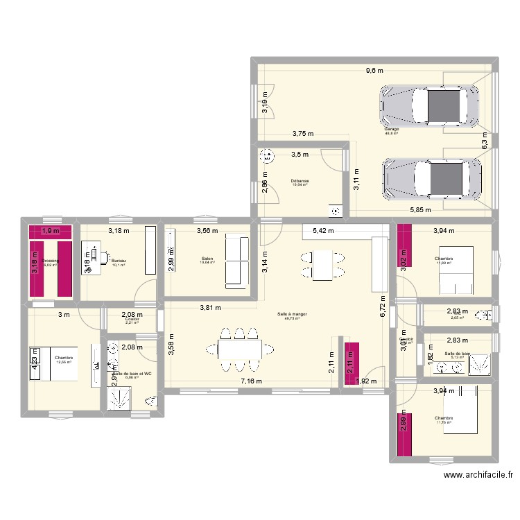 Plan 2. Plan de 14 pièces et 190 m2