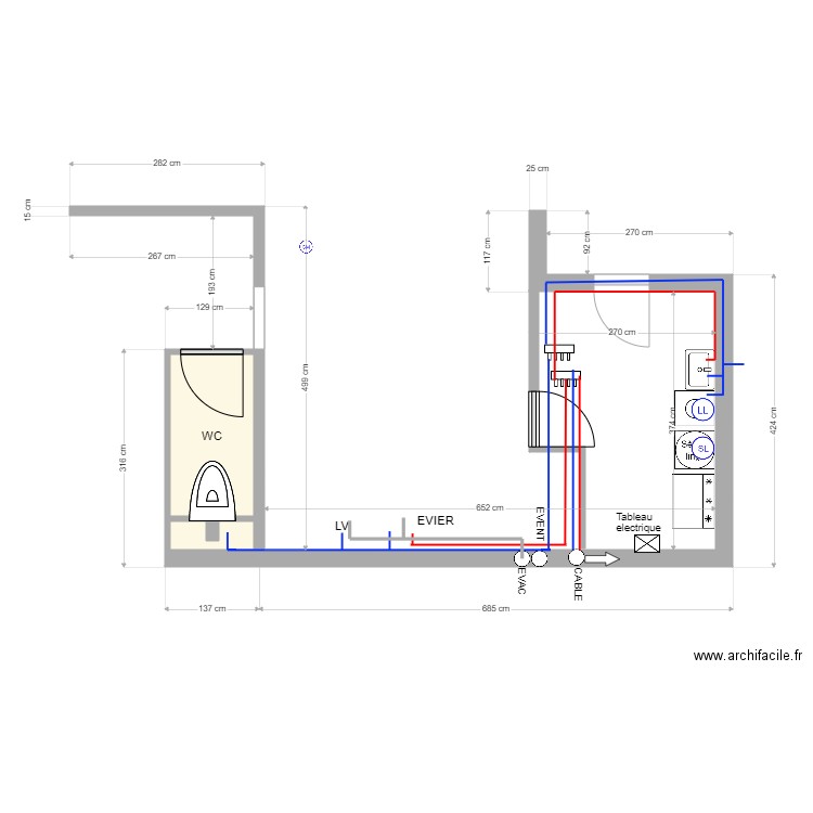 RDC CUISINE OPOUYA. Plan de 1 pièce et 3 m2