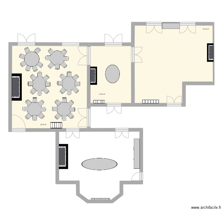 RDC Chateau Typology. Plan de 3 pièces et 135 m2