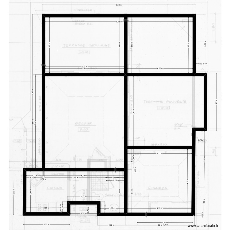 Plan de fondations. Plan de 10 pièces et 183 m2