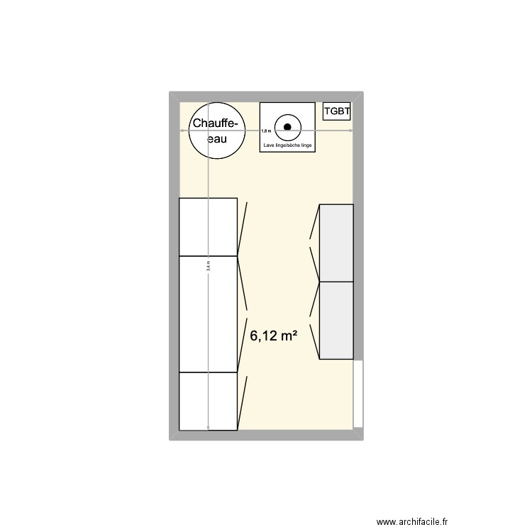 Arrière cuisine. Plan de 1 pièce et 6 m2