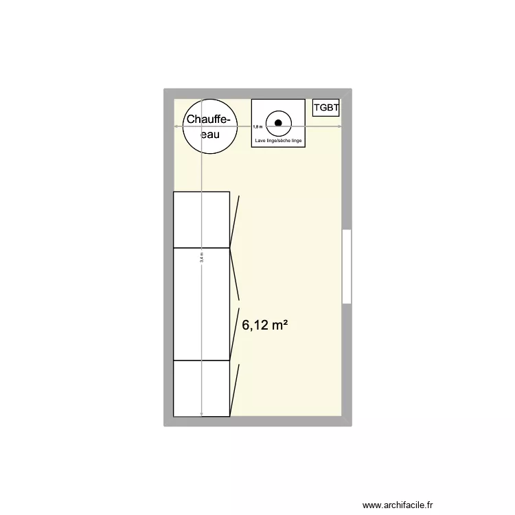 Arri&egrave;re cuisine. Plan de 1  et 6 m²