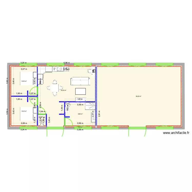 MJC haut. Plan de 7  et 137 m²