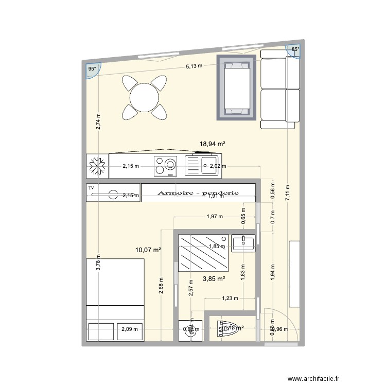 Appart 2. Plan de 4 pièces et 34 m2