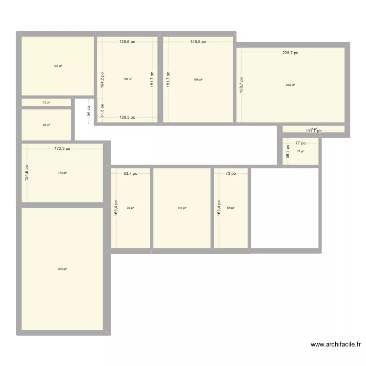 &Eacute;tage chauffage v2. Plan de 13  et 151 m²