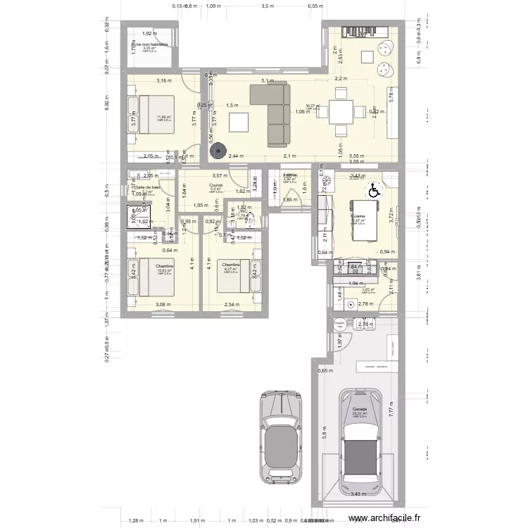 Maison facade de 15 mètres V3. Plan de 12 Pièces et 131 m² Maison facade de 15 mètres V3. Plan de 12 Pièces et 131 m²