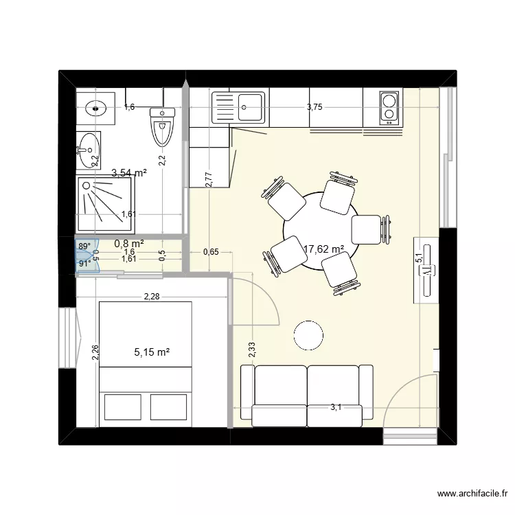 GRUISSAN V1. Plan de 4  et 27 m²