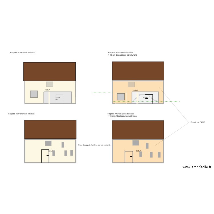 Façade Sud . Plan de 0 pièce et 0 m2
