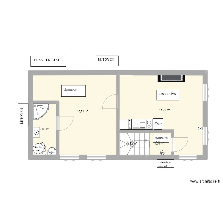 2 PIECE 1er etage. Plan de 0 pièce et 0 m2