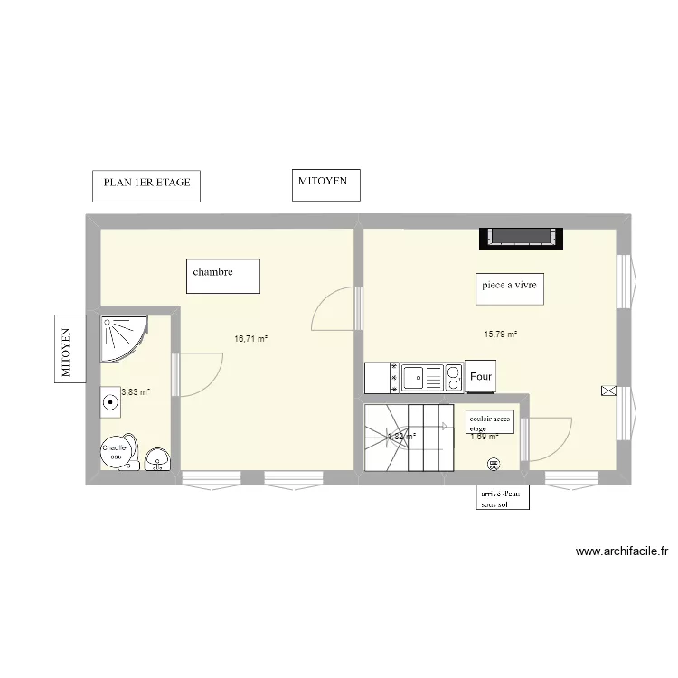 2 PIECE 1er etage. Plan de 