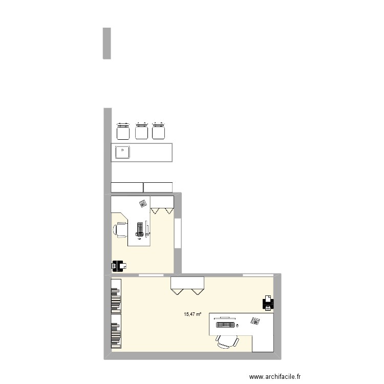 bureau 22. Plan de 2 pièces et 22 m2