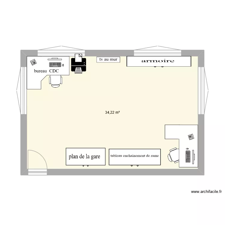 BUREAU CDC. Plan de 1  et 34 m²