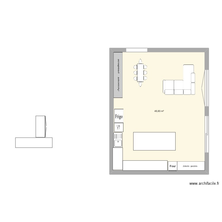 piece de vie. Plan de 1 pièce et 46 m2