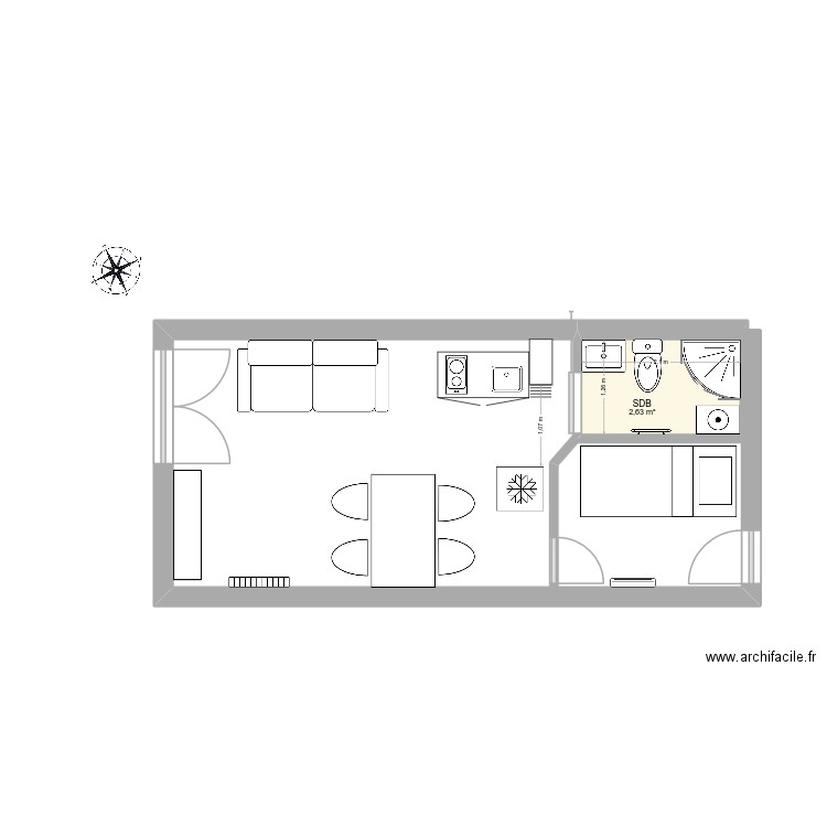 appart schuss renové. Plan de 1 pièce et 3 m2