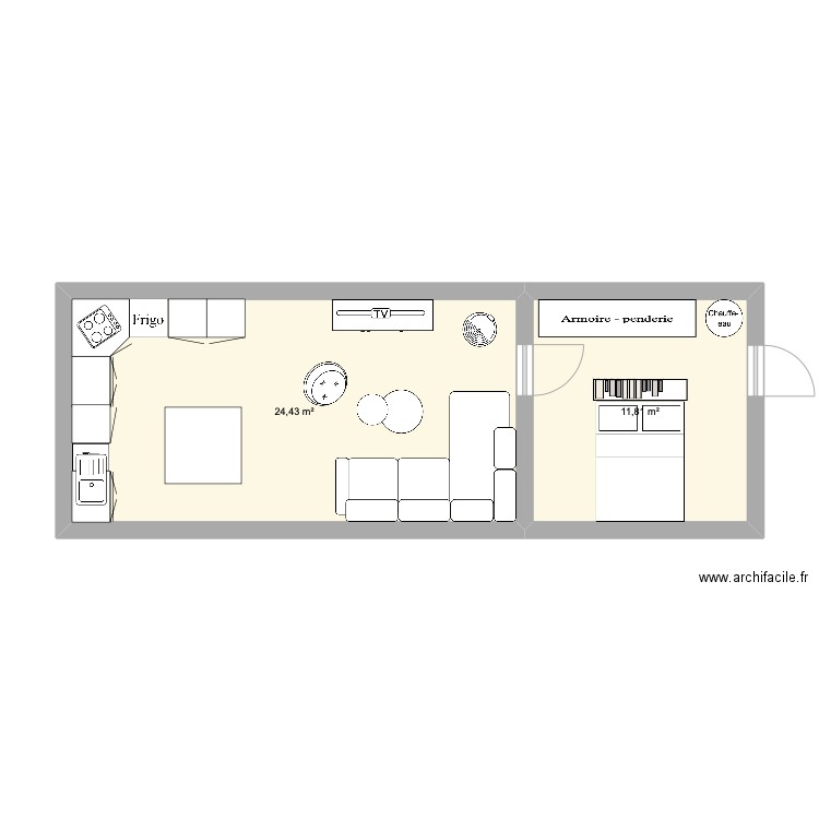 bretagne. Plan de 2 pièces et 36 m2