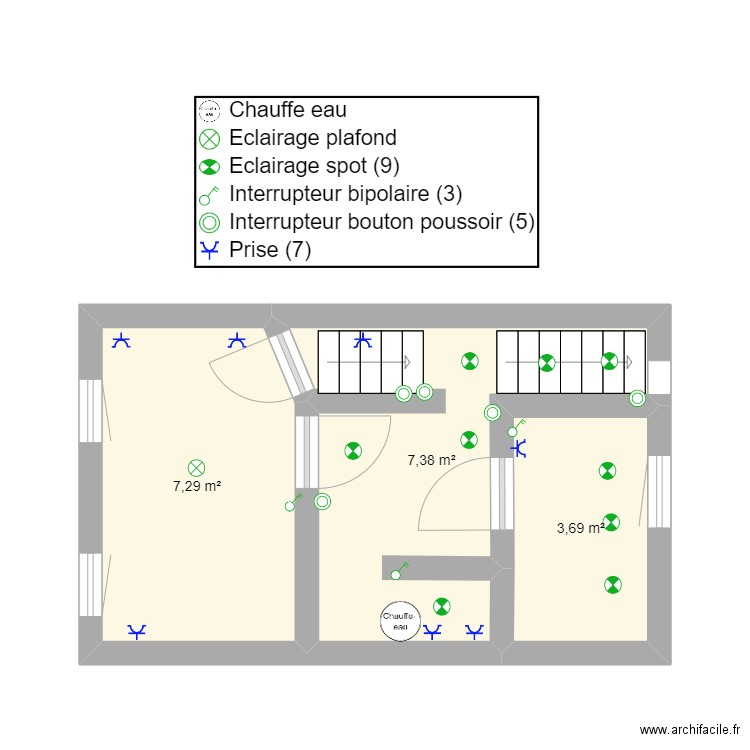 etage. Plan de 3 pièces et 18 m2