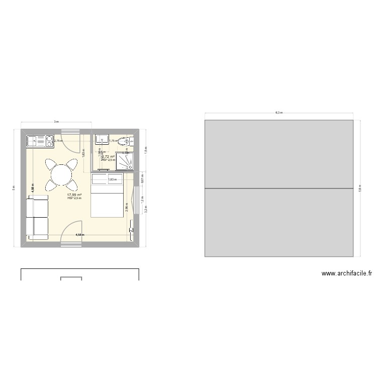 Local soins 2. Plan de 2 pièces et 21 m2