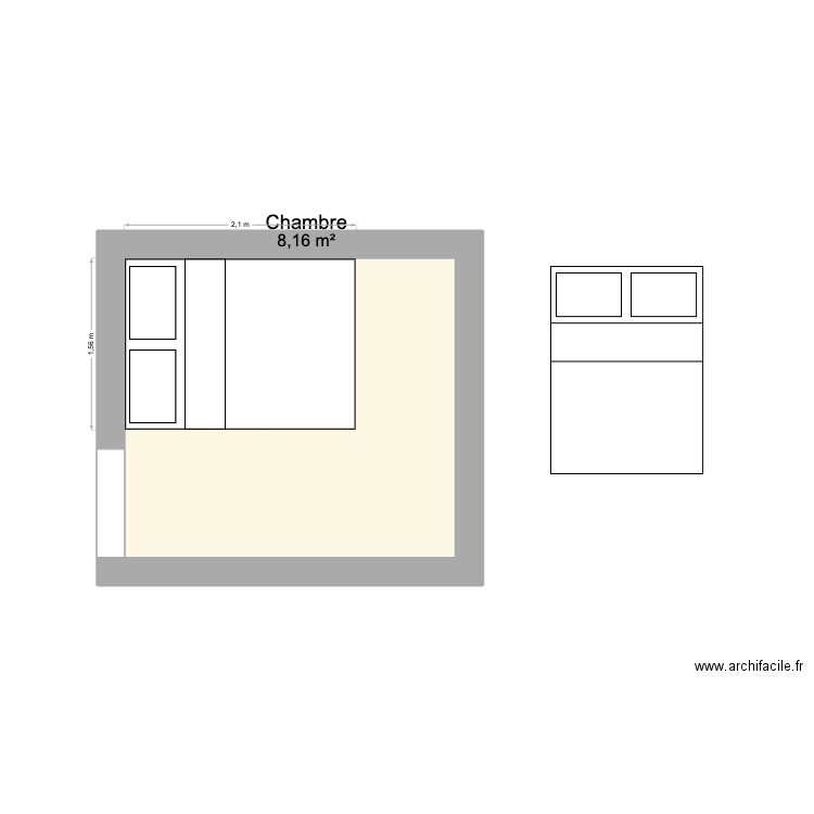 Chambre. Plan de 1 pièce et 8 m2