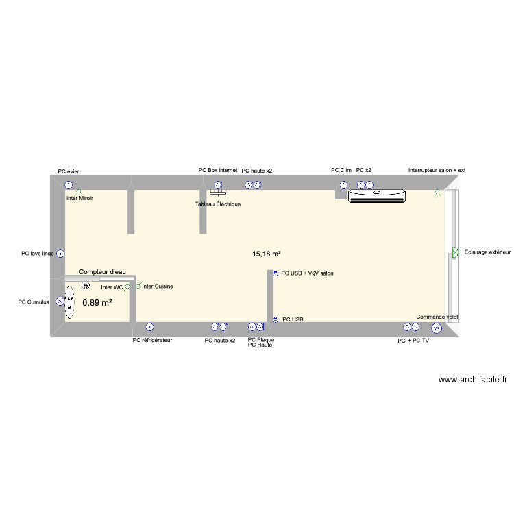 Delizia. Plan de 2 pièces et 16 m2