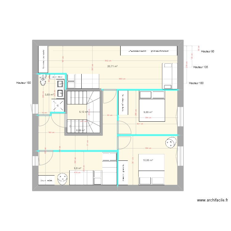St-Girons // Aménagement étage VF 4. Plan de 7 pièces et 69 m2