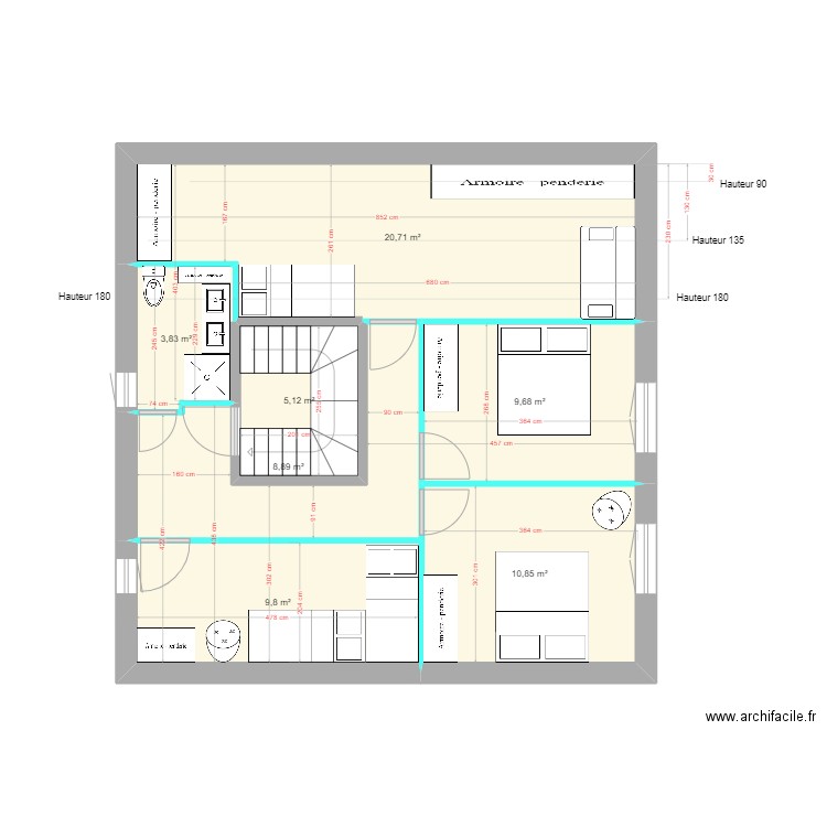 St-Girons // Aménagement étage VF 4. Plan de 7 pièces et 69 m2
