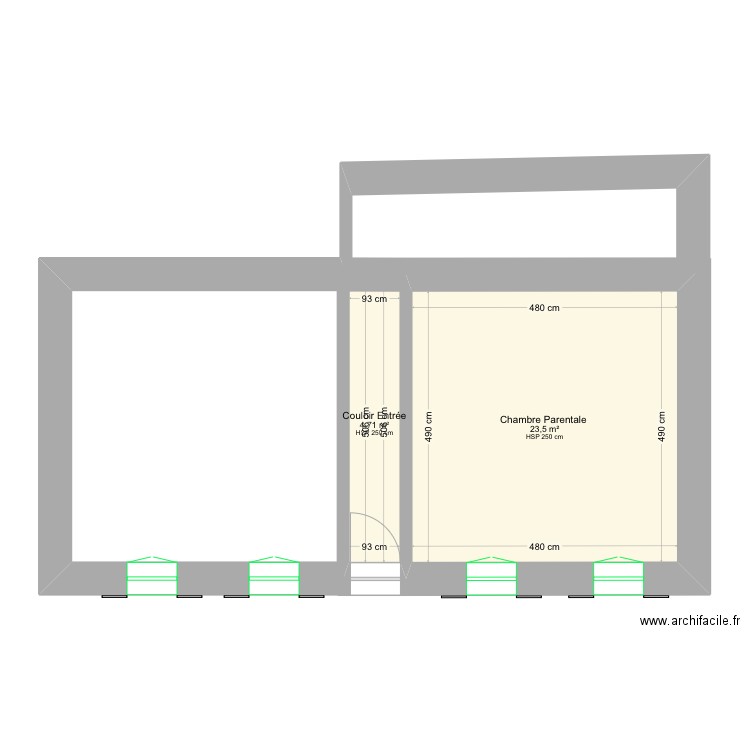 Preguillac . Plan de 2 pièces et 28 m2