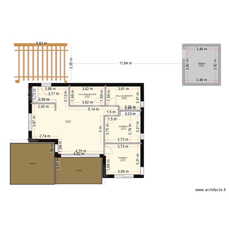 plan L FINAL. Plan de 6 pièces et 94 m2