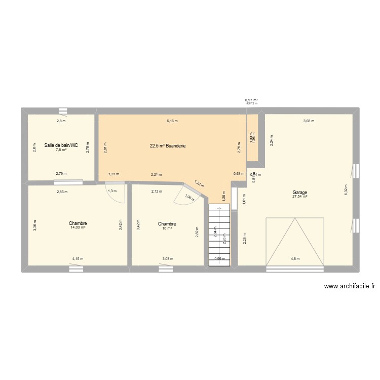 Plan RDC. Plan de 6 pièces et 81 m2