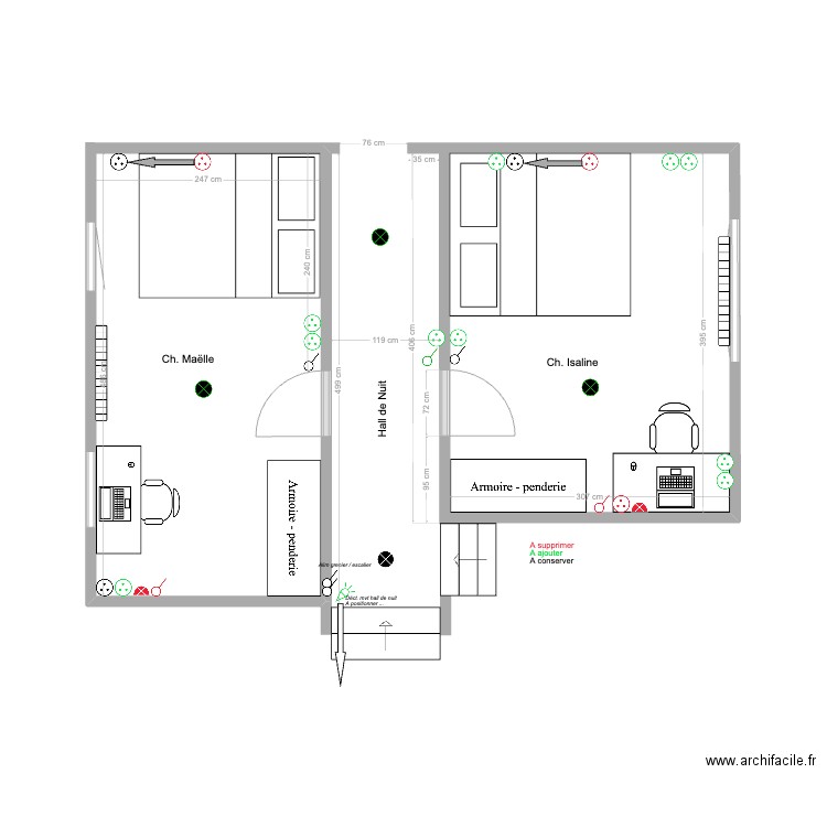 Hall de Nuit et Chambres Filles - Elec 08.11. Plan de 0 pièce et 0 m2