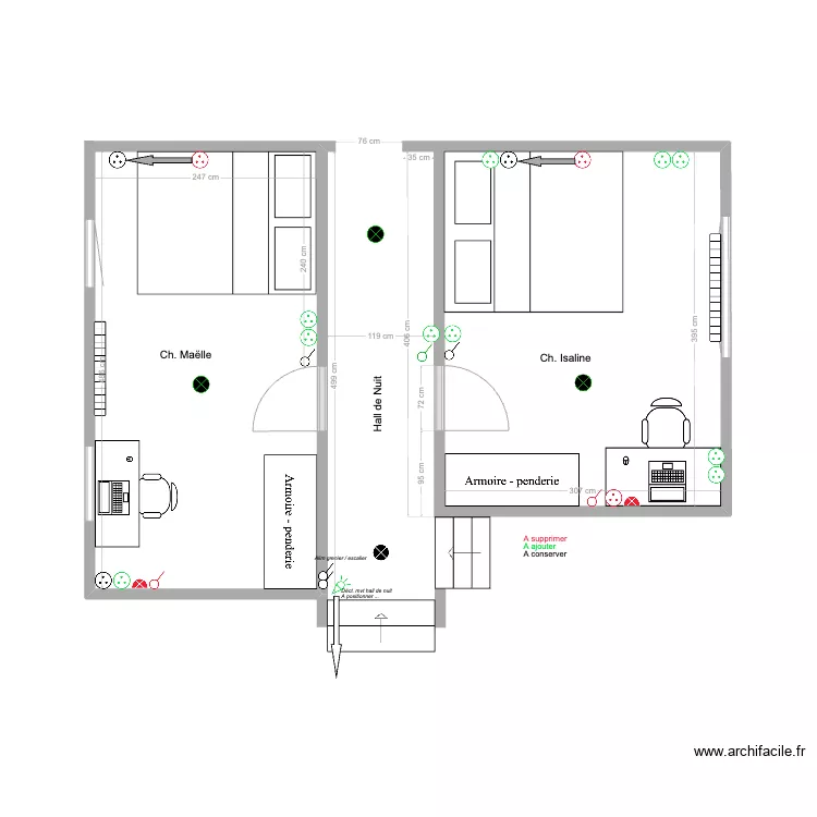 Hall de Nuit et Chambres Filles - Elec 08.11. Plan de 