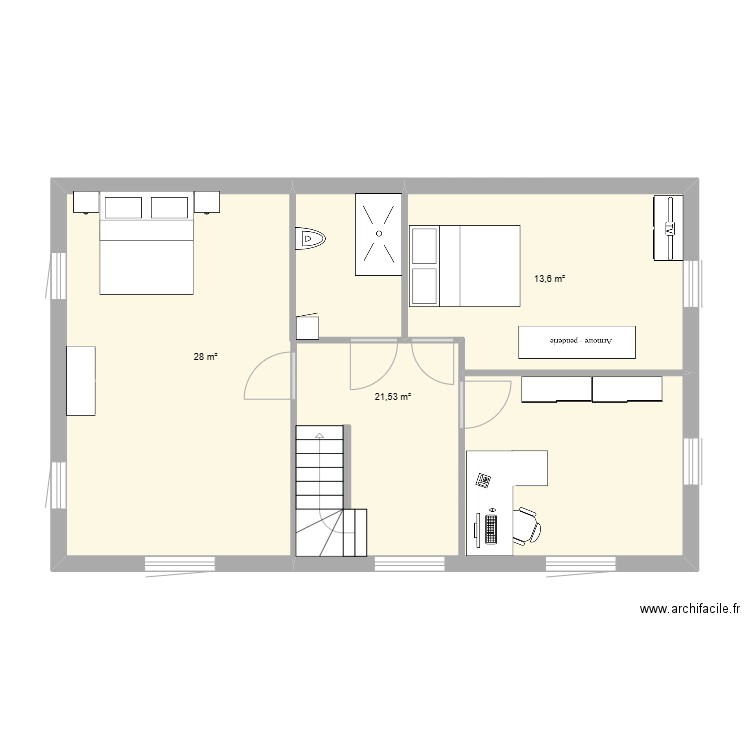 Etage maison. Plan de 4 pièces et 64 m2