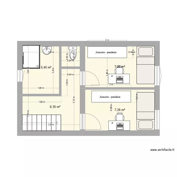 1 er étage Mons. Plan de 4 et 26 m² 1 er étage Mons. Plan de 4 et 26 m²