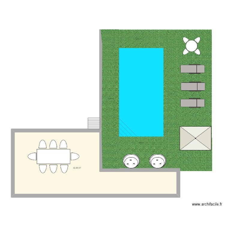 Piscine. Plan de 1 pièce et 42 m2
