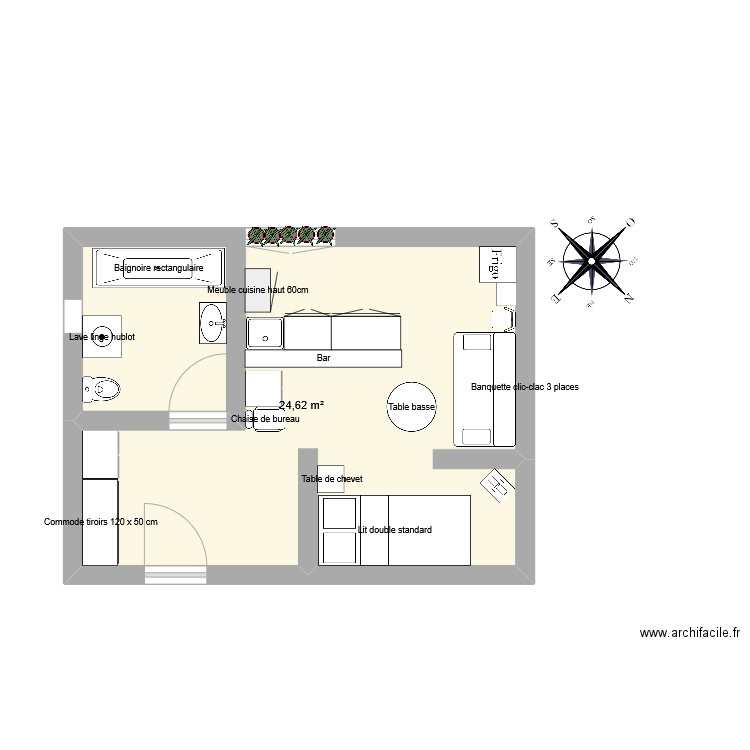 2ème étage. Plan de 1 pièce et 25 m2