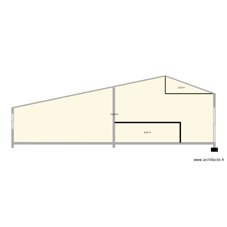COUPE AA. Plan de 3 pièces et 65 m2