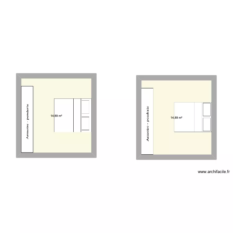 chambre lit. Plan de 2  et 30 m²