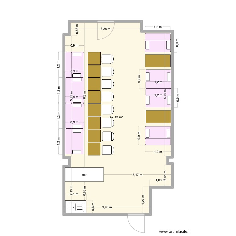 Salle. Plan de 1 pièce et 42 m2