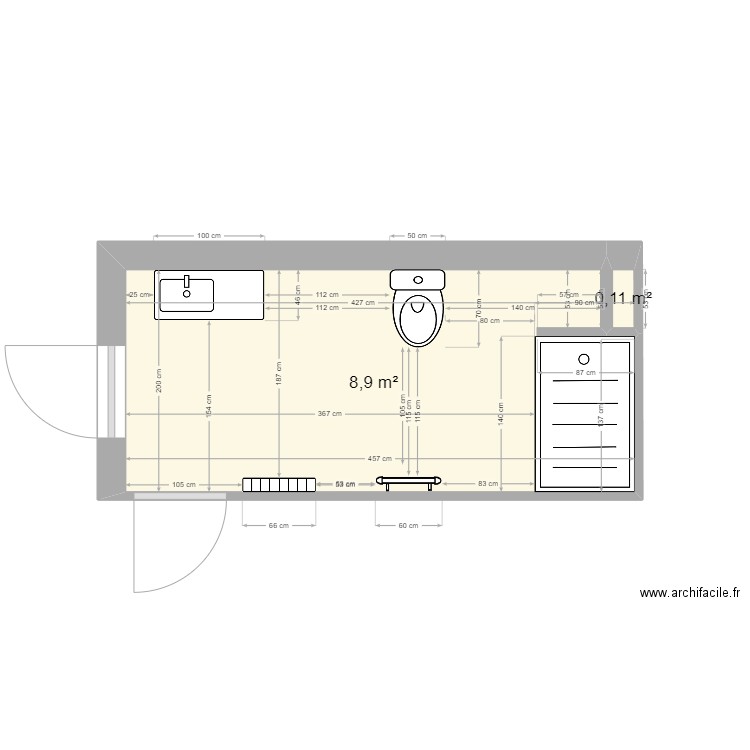 Salle de bain suite parentale - Mars 2024. Plan de 2 pièces et 9 m2