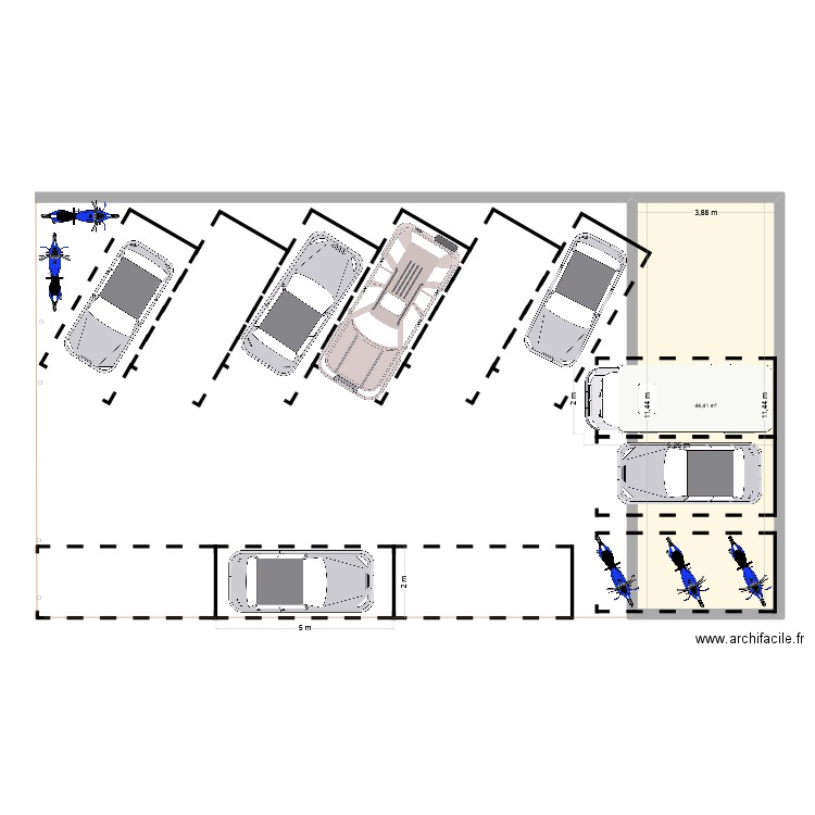 plan parking. Plan de 1 pièce et 44 m2