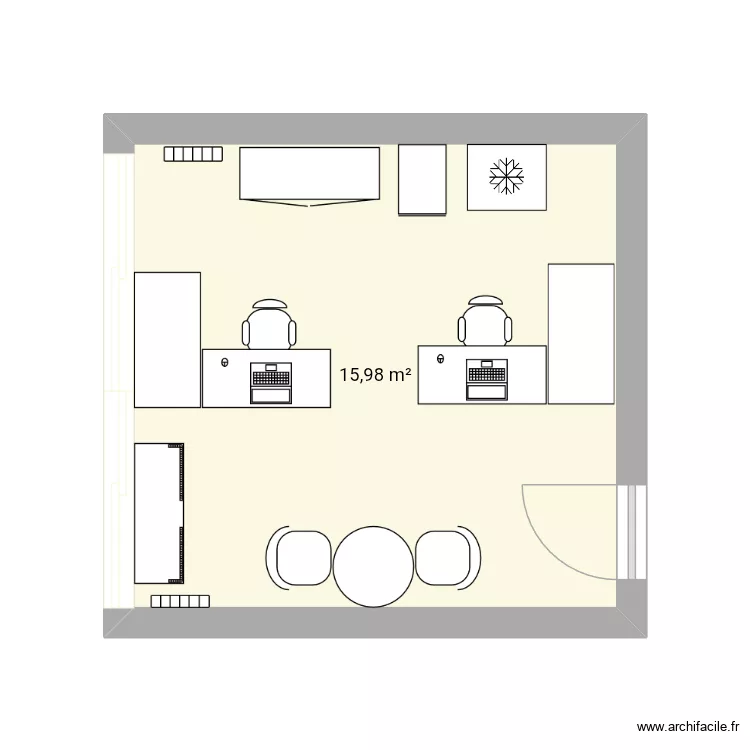 Bureau id&eacute;e 2. Plan de 1  et 16 m²