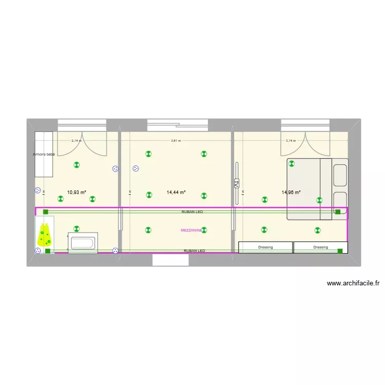 Extension. Plan de 3 Pièces et 40 m²