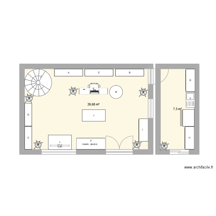 Plan Régaletoi patisserie. Plan de 2 pièces et 34 m2