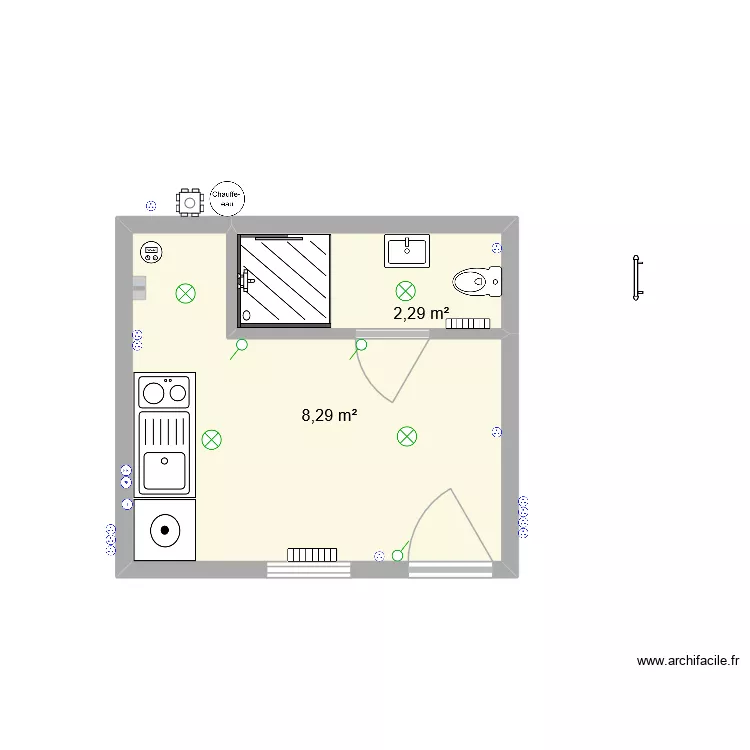 Batiment. Plan de 2  et 11 m²