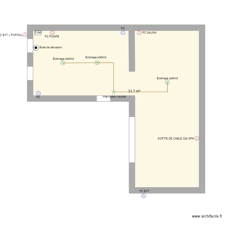 Bruno Potier. Plan de 1 pièce et 32 m2