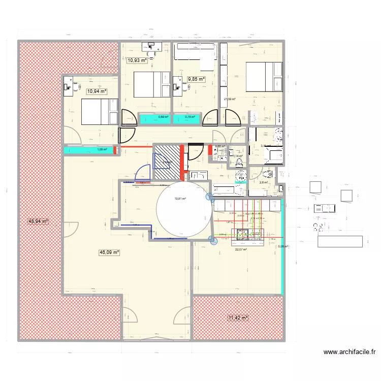 Plan sans gaine tech-1 modif cloison. Plan de 18  et 215 m²