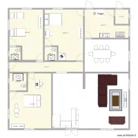 plan de 3 chambres salon avec salle &agrave; manger et cuisine 
