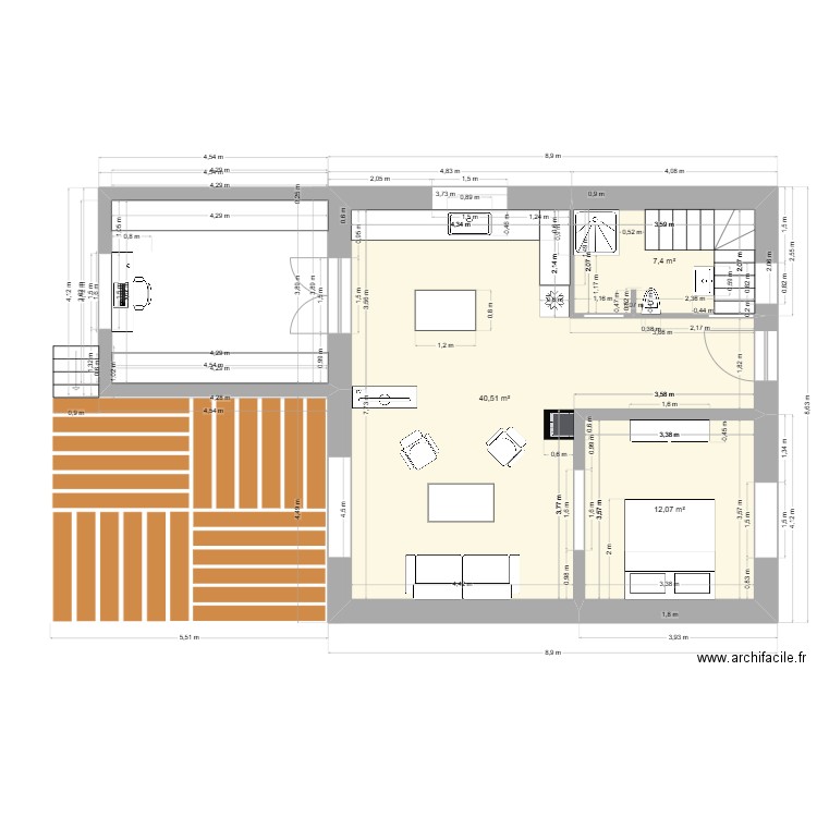 MAISON LEZAJSK. Plan de 3 pièces et 60 m2